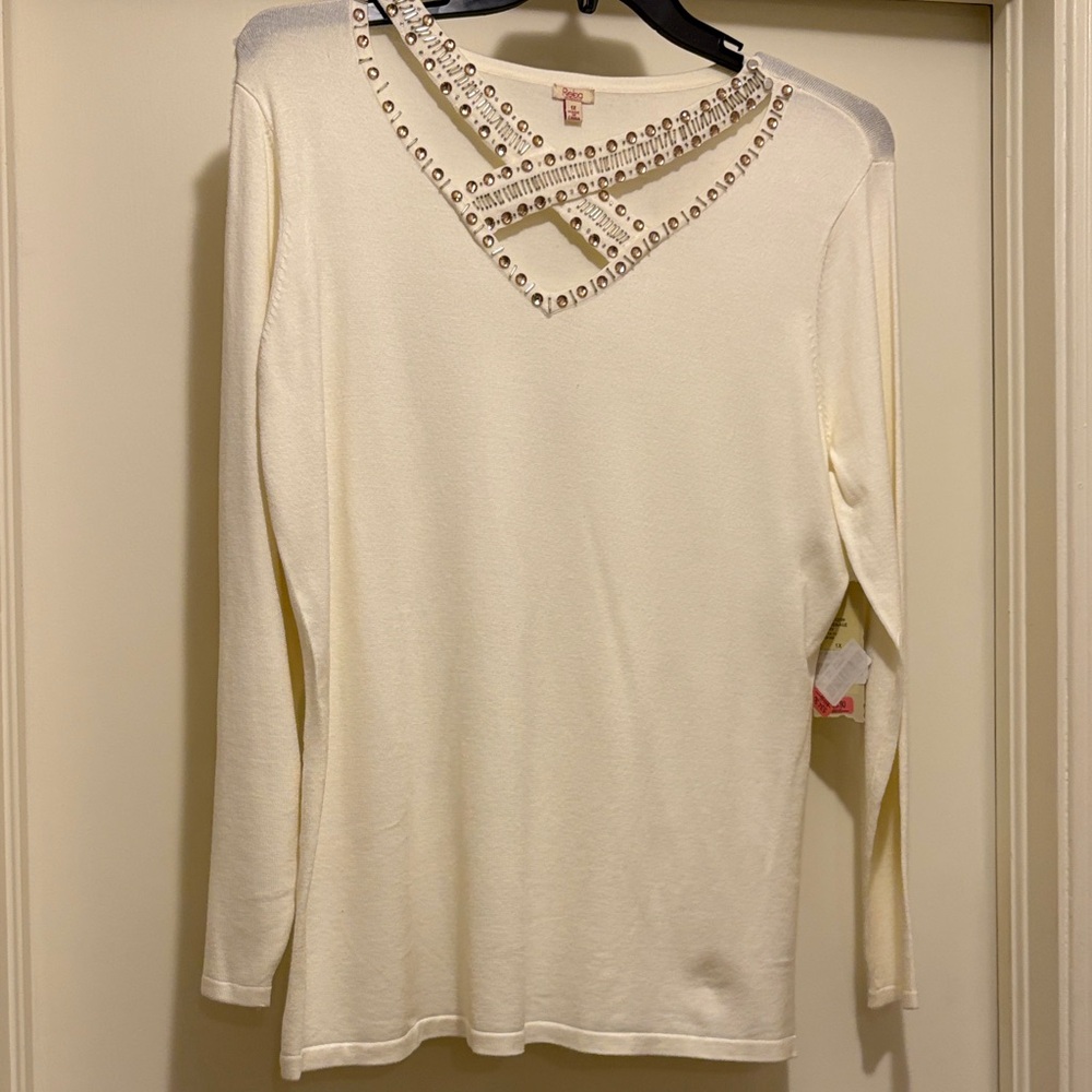 Reba Cream Top with Studded Neckline